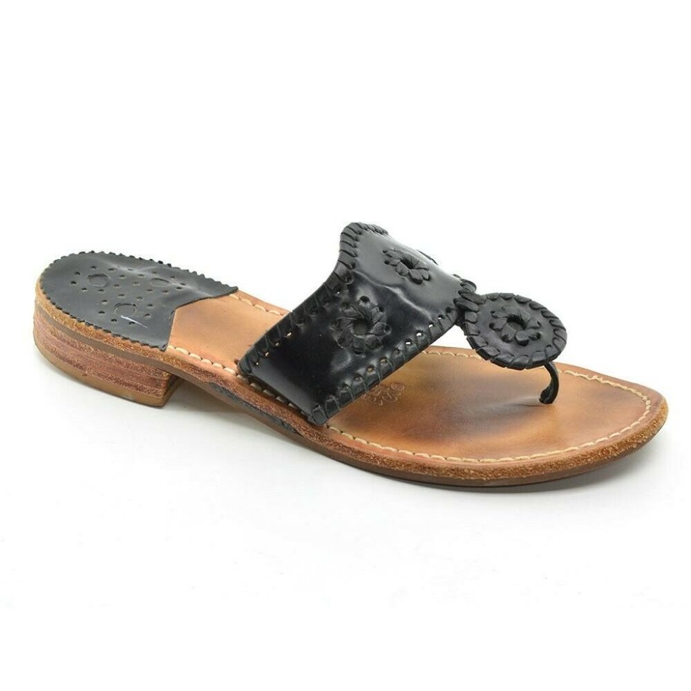 Jack Rogers Hamptons Navajo Black Thong Sandal 6 M